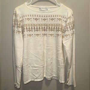 Liz Claiborne Cream and Tan Winter Patterned Sweater